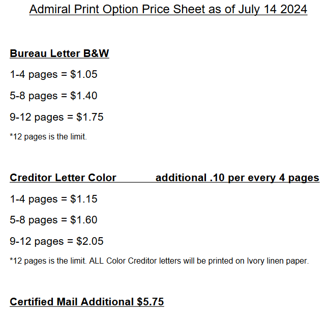 Admiral Print Pricing