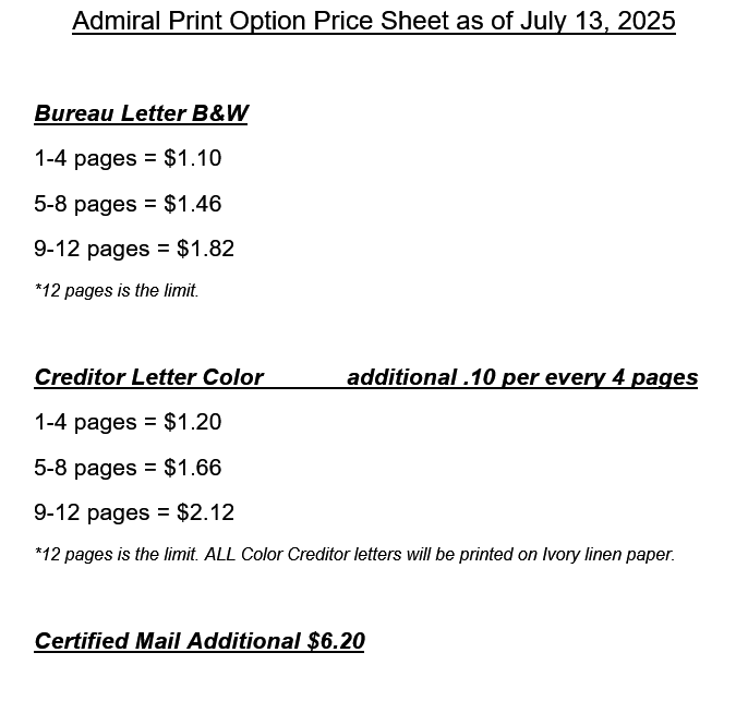 Admiral Print Price July 2025 Admiral Print Price July 2025